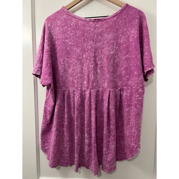 Freeloader Fuschia Pink Purple Mineral Wash Tie Front Hi Lo Top - Women's S - Picture 2 of 9
